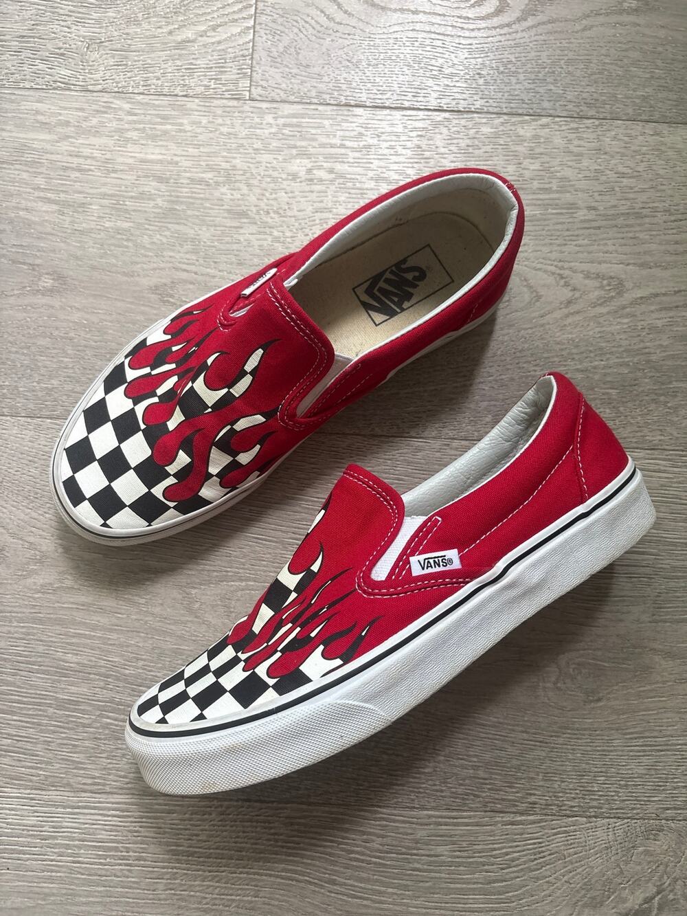 Vans | Red Flame Blood Drip Checker Classic Slip On Sneakers Mens 7.5 Womens 9